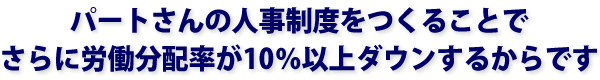 パートさんの人事制度をつくることで、さらに労働分配率が10％以上ダウンするからです。